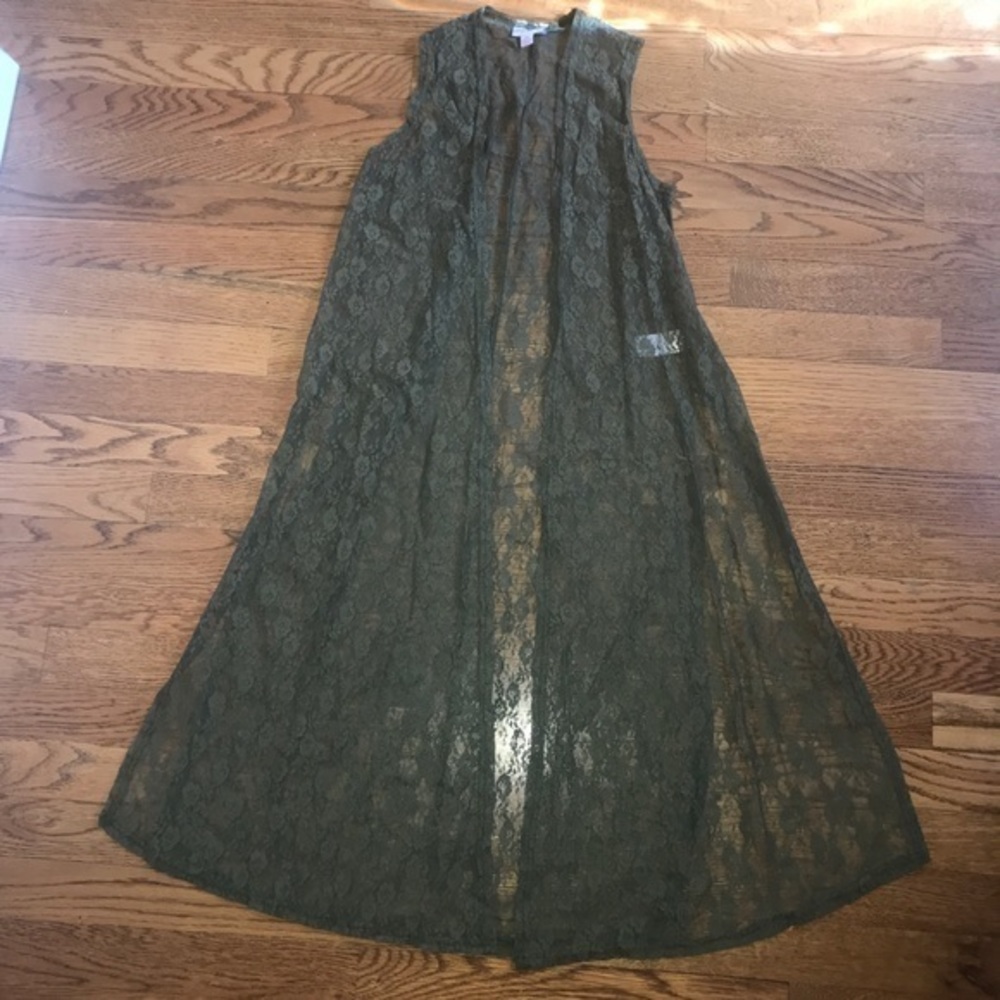 Lularoe Joy lace vest duster cardigan green XS